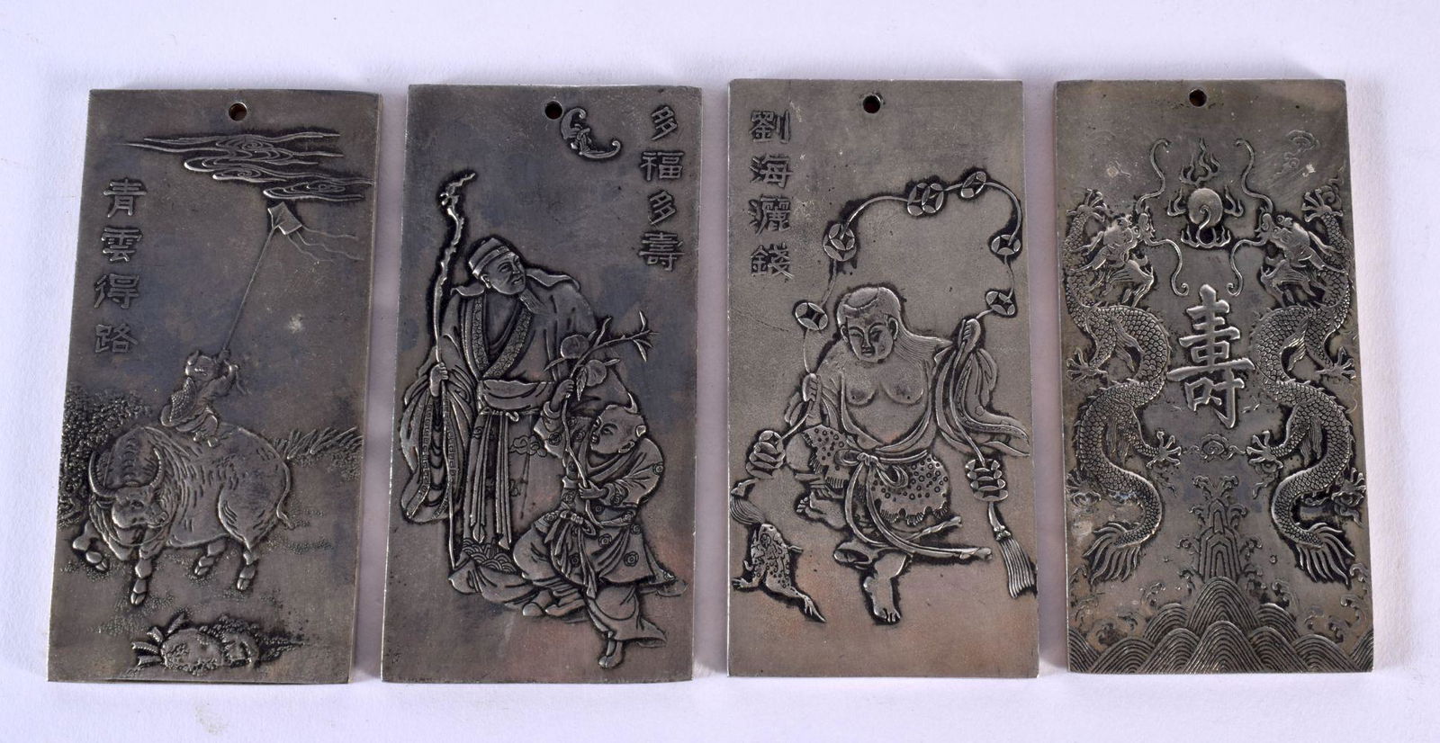 FOUR CHINESE WHITE METAL SCROLL WEIGHTS 20th Century. 538 grams. 10 cm x 5 cm. (4) (1 of 2)