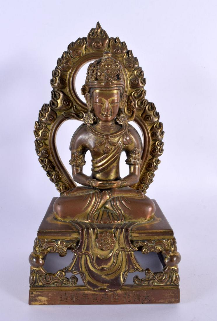 AN 18TH CENTURY CHINESE BRONZE FIGURE OF AMITAYUS Qianlong mark and period. 20 cm x 10 cm. (1 of 6)