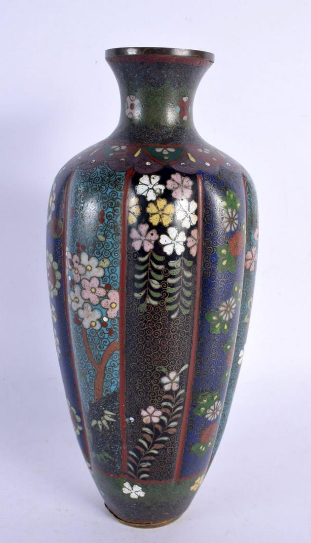 A 19TH CENTURY JAPANESE MEIJI PERIOD CLOISONNE ENAMEL VASE decorated with butterflies and foliage. 2 (1 of 5)