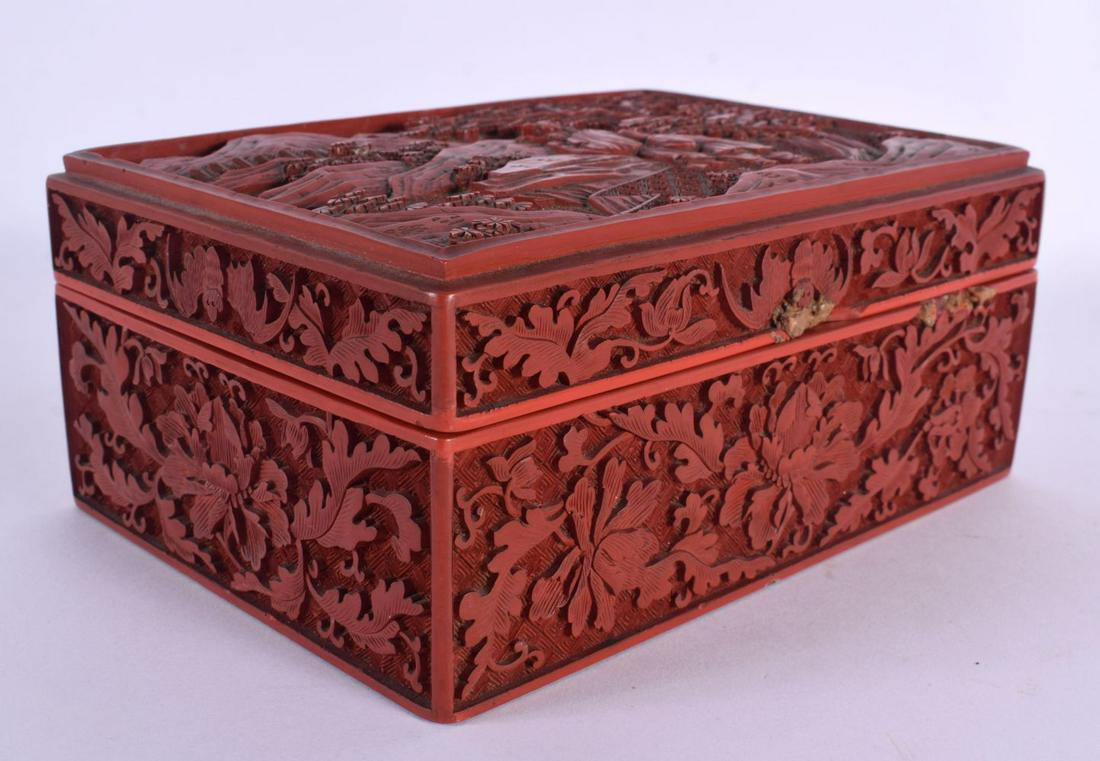 A GOOD 18TH CENTURY CHINESE CARVED CINNABAR LACQUER BOX AND COVER Qianlong. 18 cm x 12 cm. (1 of 5)