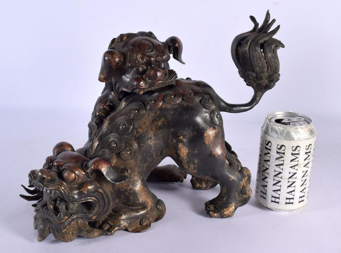 A LARGE CHINESE LACQUERED BRONZE DOG OF FOE CENSER AND COVER 20th Century. 24 cm x 27 cm. (1 of 6)