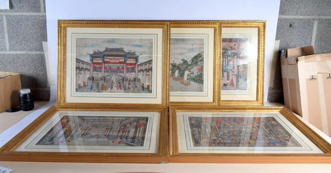 Chinese School (19th Century) 5 x Watercolours, Assorted scenes. 62 cm x 48 cm. (5) (1 of 8)
