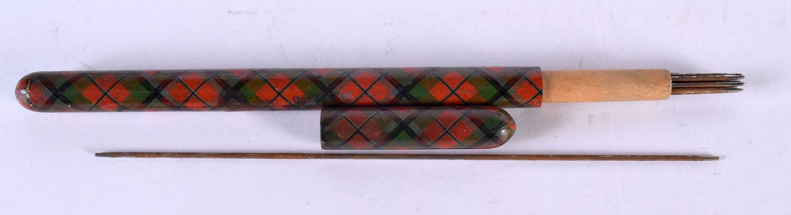 A VICTORIAN SCOTTISH TARTAN WARE NEEDLE CASE. 27 cm long.: A VICTORIAN SCOTTISH TARTAN WARE NEEDLE CASE. 27 cm long.