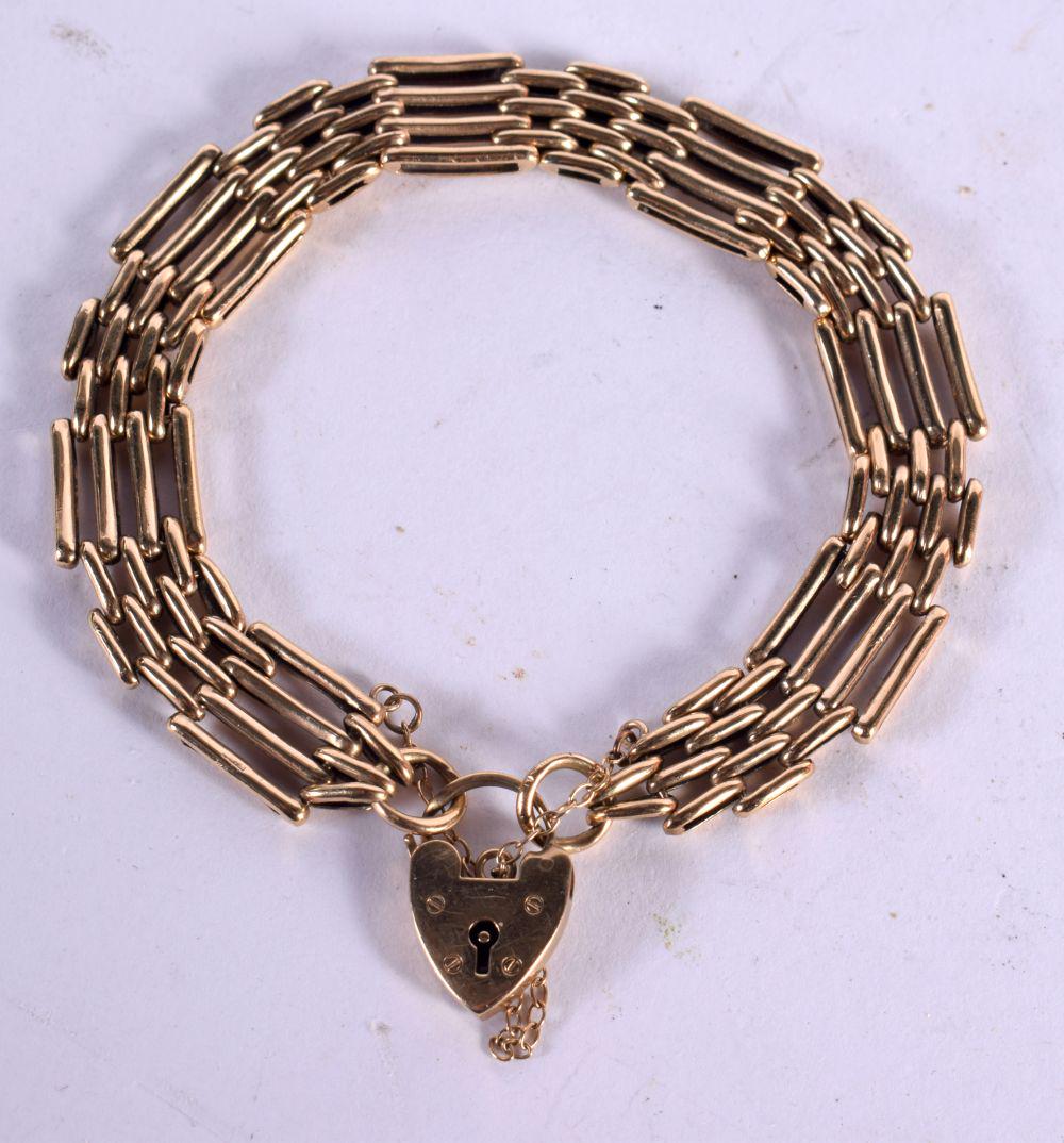 A 9CT GOLD BRACELET. 16.1 grams. Internal width 5 cm. (1 of 3)