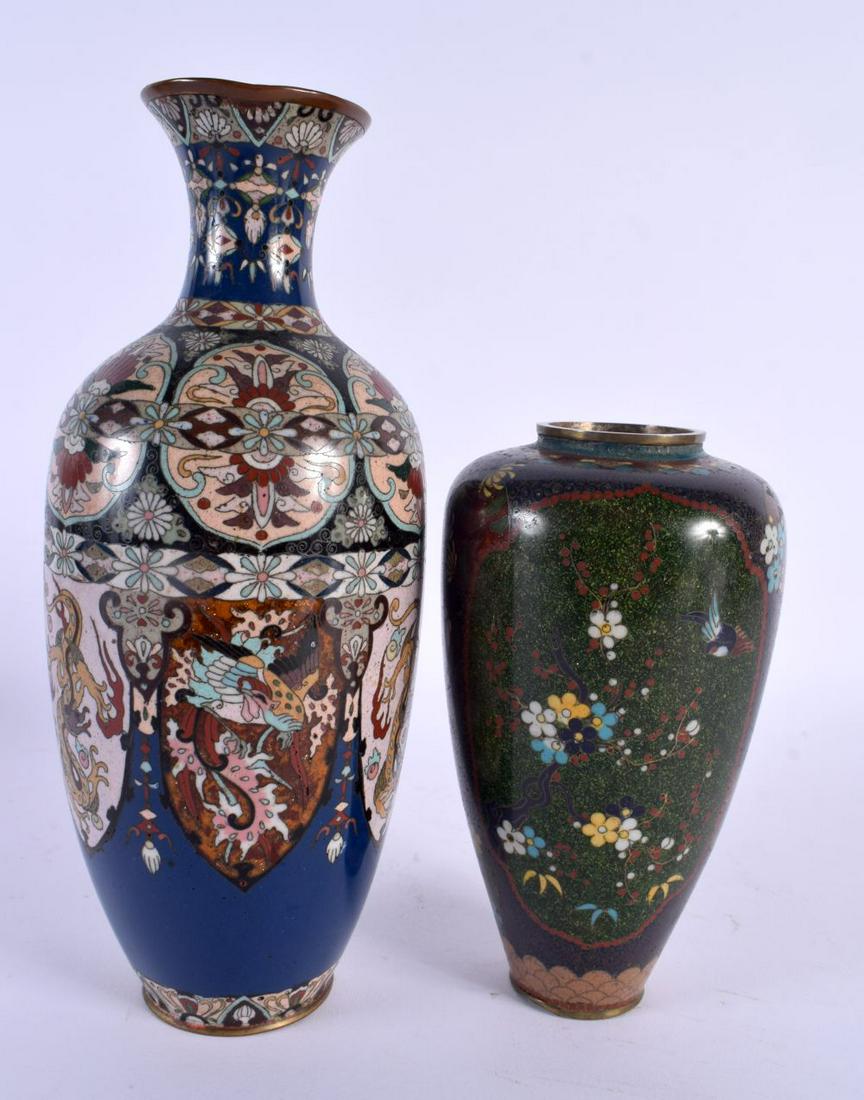 TWO 19TH CENTURY JAPANESE MEIJI PERIOD CLOISONNE ENAMEL VASES. Largest 27 cm high. (2): TWO 19TH CENTURY JAPANESE MEIJI PERIOD CLOISONNE ENAMEL VASES. Largest 27 cm high. (2)