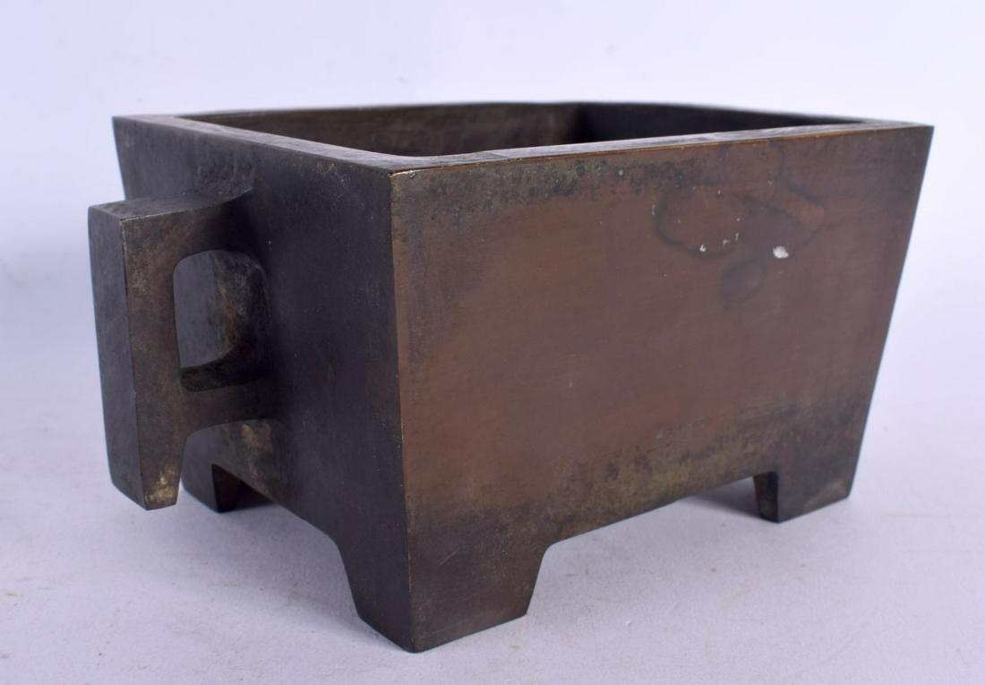 A CHINESE TWIN HANDLED BRONZE CENSER 20th Century. 20 cm wide, internal width 14 cm. (1 of 5)