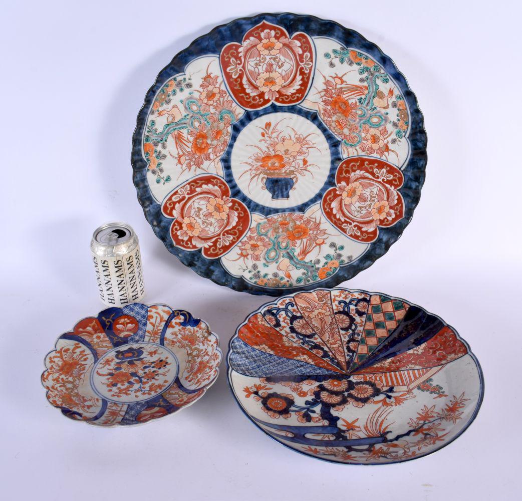 THREE 19TH CENTURY JAPANESE MEIJI PERIOD IMARI PLATES. Largest 40 cm wide. (3) (1 of 7)