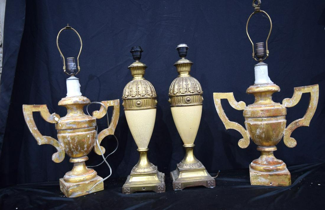 A pair of heavy brass lamp stands together with a pair of gilt wood lamp stands (1 of 7)