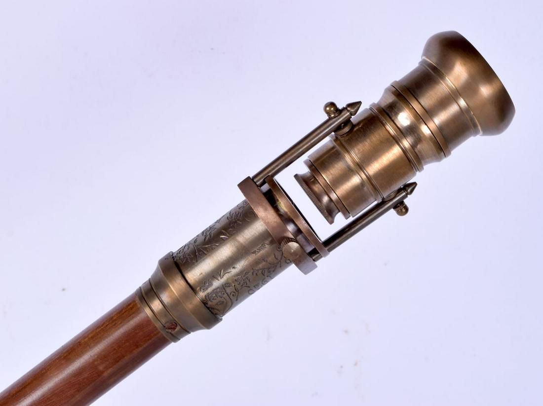 A wooden walking cane with a telescope /compass handle 102 cm. (1 of 4)