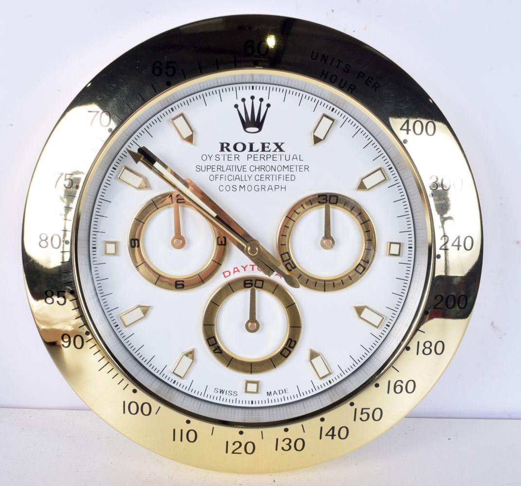 A Contemporary Rolex dealership style wall clock 34 cm.: A Contemporary Rolex dealership style wall clock 34 cm.