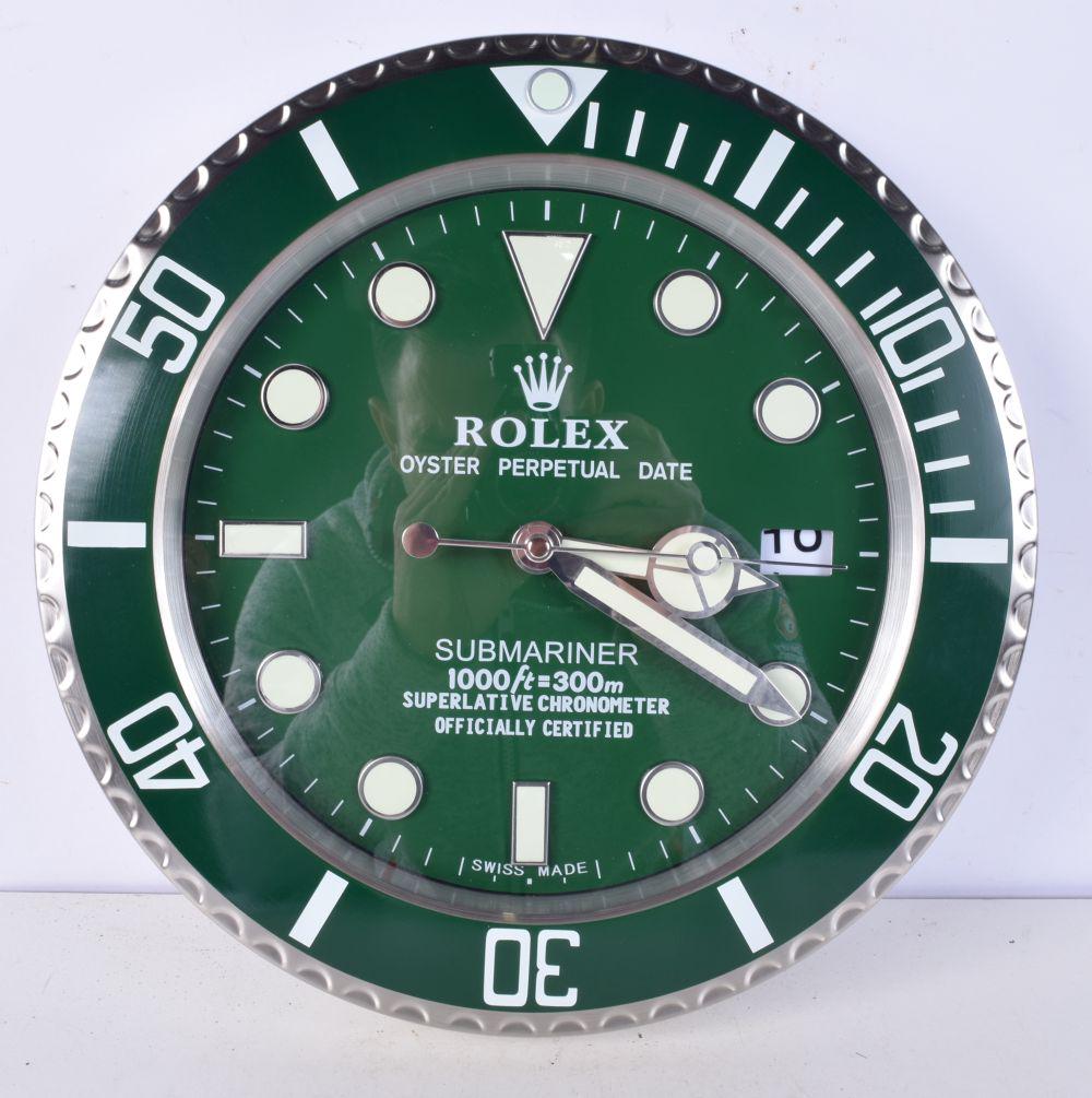 A Contemporary Rolex dealership style wall clock 34 cm.: A Contemporary Rolex dealership style wall clock 34 cm.
