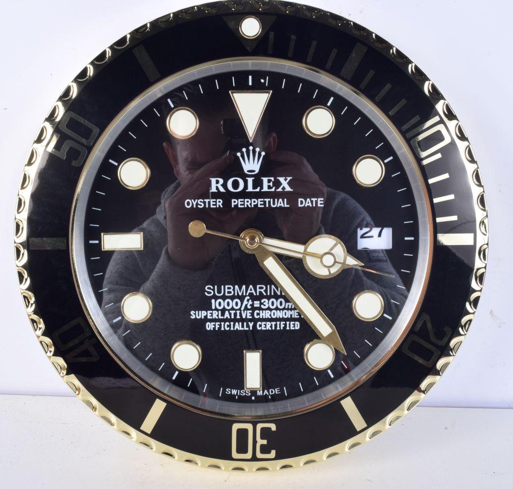 A Contemporary Rolex dealership style wall clock 34 cm.: A Contemporary Rolex dealership style wall clock 34 cm.