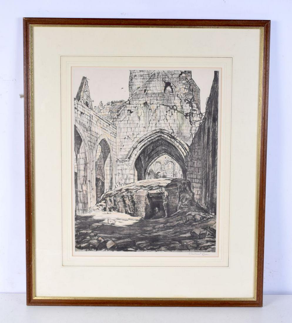 Sir Muirhead Bone 1876 -1953 ,a framed Charcoal and crayon drawing of a bunker at Foucaucourt , Fran: Sir Muirhead Bone 1876 -1953 ,a framed Charcoal and crayon drawing of a bunker at Foucaucourt , France 1917.