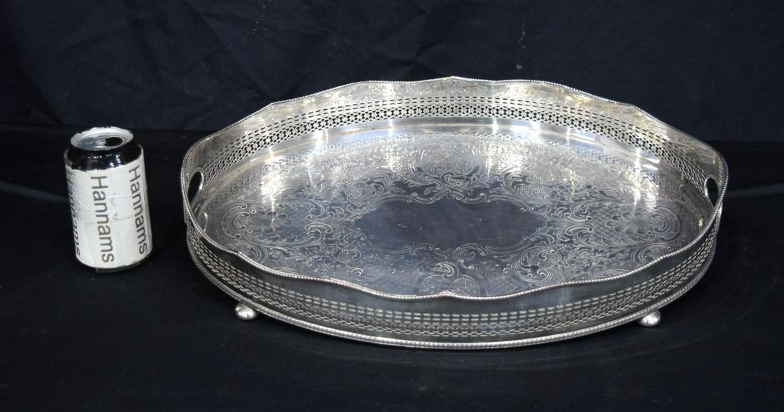 A large Barker Ellis silver plated tray with an open work gallery (1 of 3)