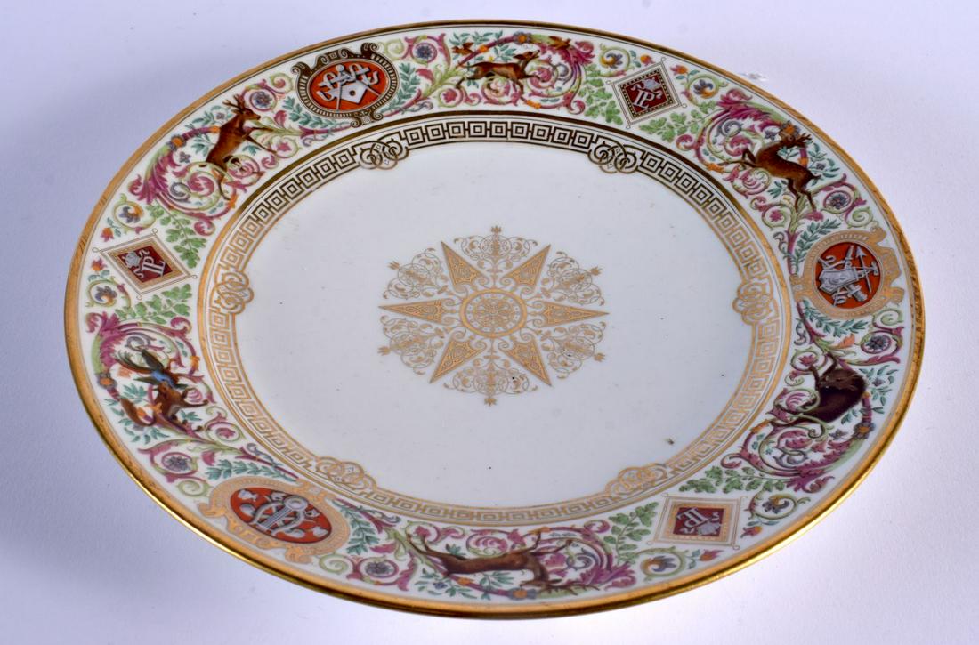 Sevres plate from the hunting service for King Louis Phillipe, with detailed borders of scrolling fo (1 of 4)