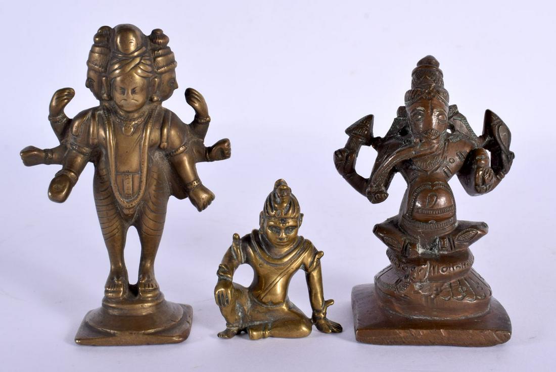 THREE 18TH/19TH CENTURY INDIAN BRONZE BUDDHISTIC FIGURES. Largest 9.5 cm high. (3) (1 of 5)