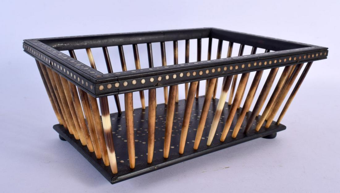 A 19TH CENTURY ANGLO INDIAN PORCUPINE QUILL COUNTRY HOUSE BASKET. 24 cm x 12 cm.: A 19TH CENTURY ANGLO INDIAN PORCUPINE QUILL COUNTRY HOUSE BASKET. 24 cm x 12 cm.