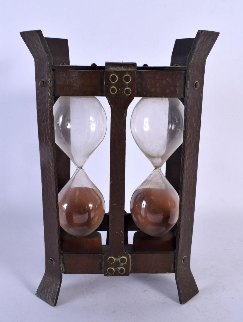 A RARE ARTS AND CRAFTS COPPER DOUBLE SAND TIMER. 25 cm x 15 cm. (1 of 5)