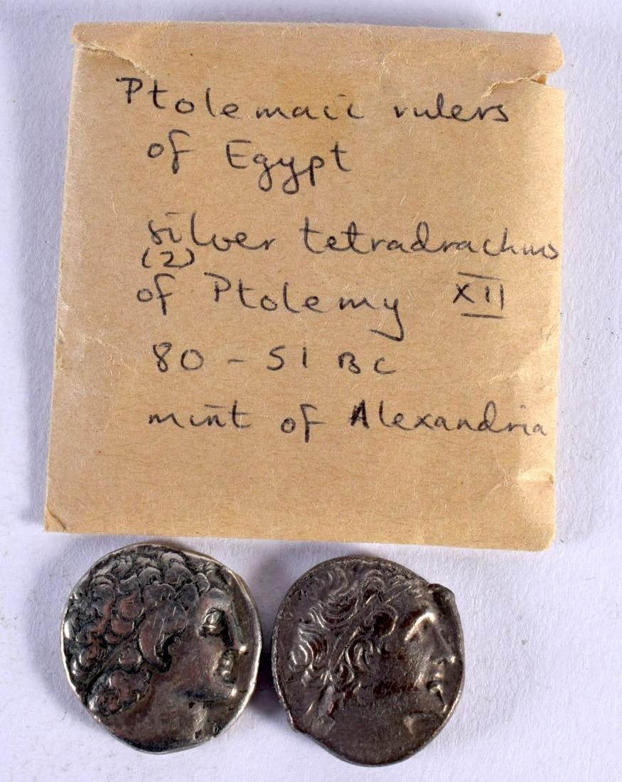 A PTOLEMAEUS KING OF CYPRUS SILVER COIN together with an Ancient Greek silver coin. 27.3 grams. (2) (1 of 2)