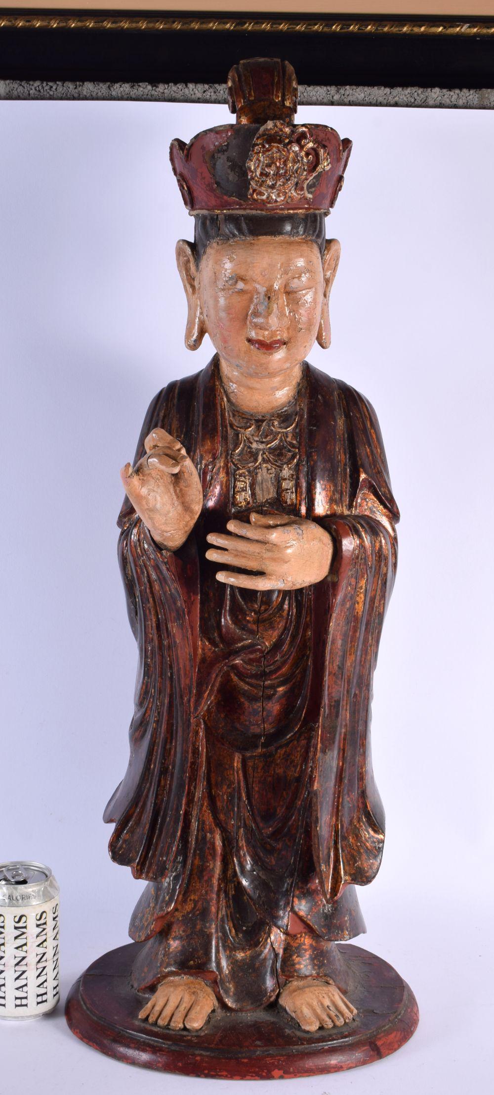 A RARE LARGE 18TH/19TH CENTURY CHINESE LACQUERED WOOD FIGURE OF AN IMMORTAL modelled in gilt embelli (1 of 12)