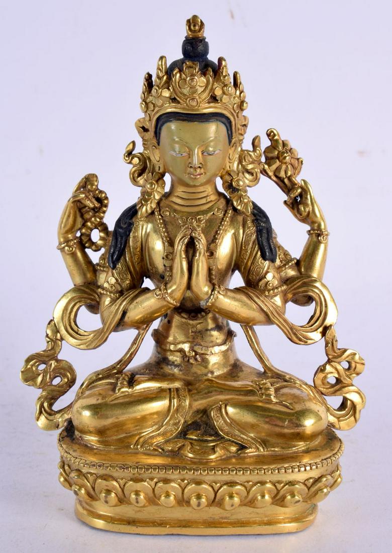 A LATE 19TH CENTURY CHINESE TIBETAN GILT BRONZE FIGURE OF A BUDDHA Qing. 15 cm x 8 cm. (1 of 4)