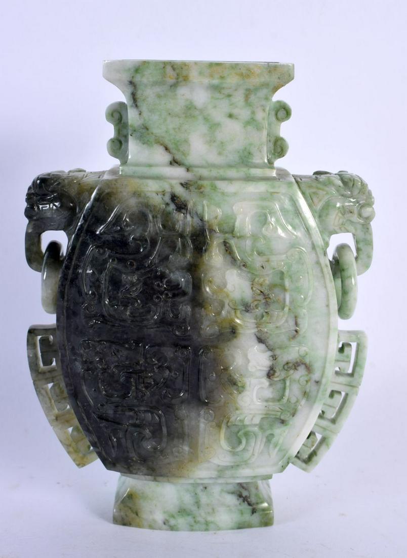 AN EARLY 20TH CENTURY CHINESE TWIN HANDLED JADEITE VASE Late Qing/Republic. 12 cm x 9 cm. (1 of 6)