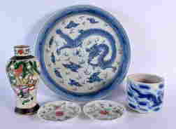 A 19TH CENTURY CHINESE CRACKLE GLAZED FAMILLE VERTE VASE together with a pair of saucers etc. Larges (1 of 8)