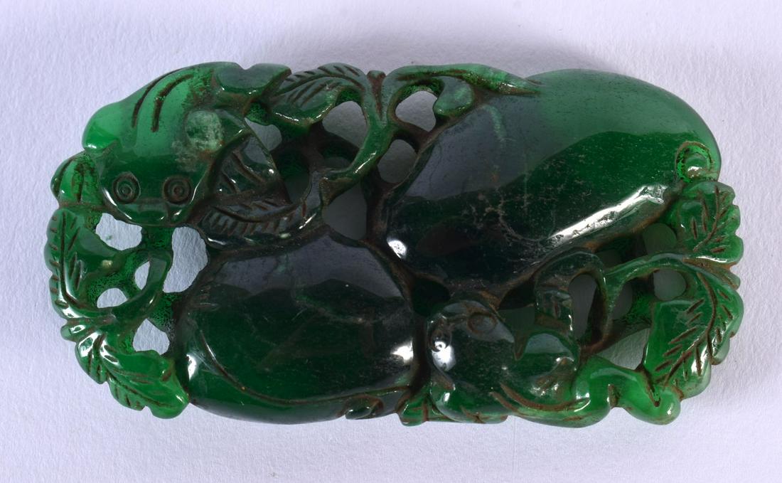A CHINESE CARVED JADE PLAQUE 20th Century. 7.75 cm x 4 cm. (1 of 2)
