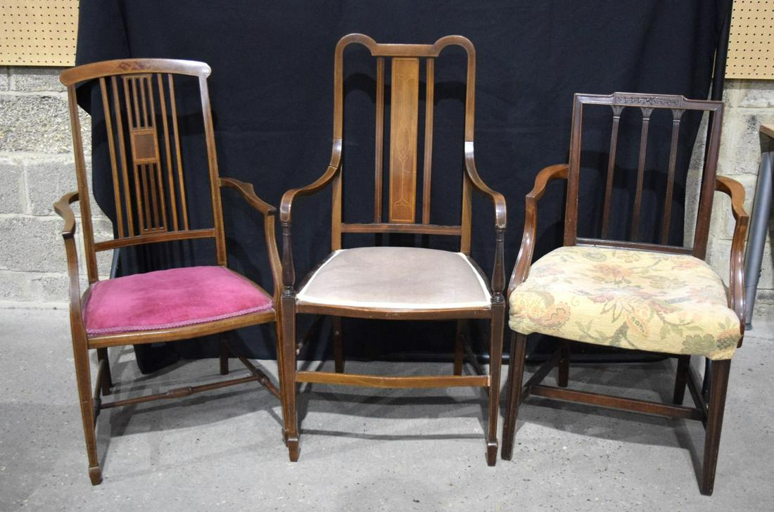 A collection of 3 antique  wooden upholstered dining chairs (3). (1 of 3)