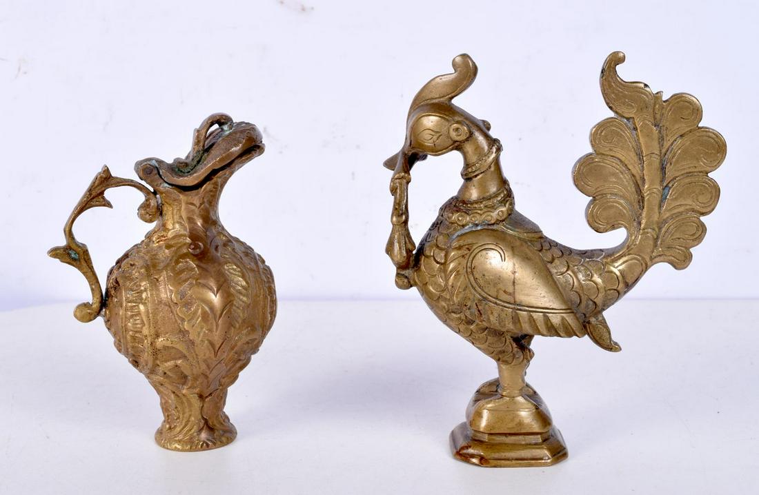 An Indian bronze bird together with a small gilt bronze ewer largest 15 cm (2) (1 of 4)