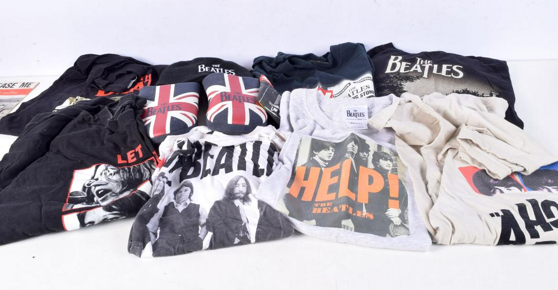 A collection of The Beatles memorabilia including slippers, t-shirts, badges, etc. (10). (1 of 4)