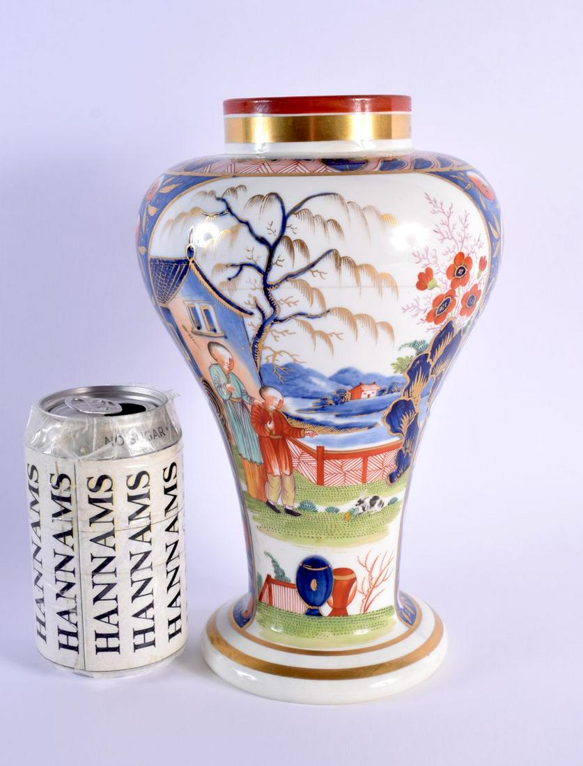 AN UNUSUAL EARLY 19TH CENTURY ENGLISH PORCELAIN BALUSTER VASE painted with Chinese figures in landsc (1 of 6)