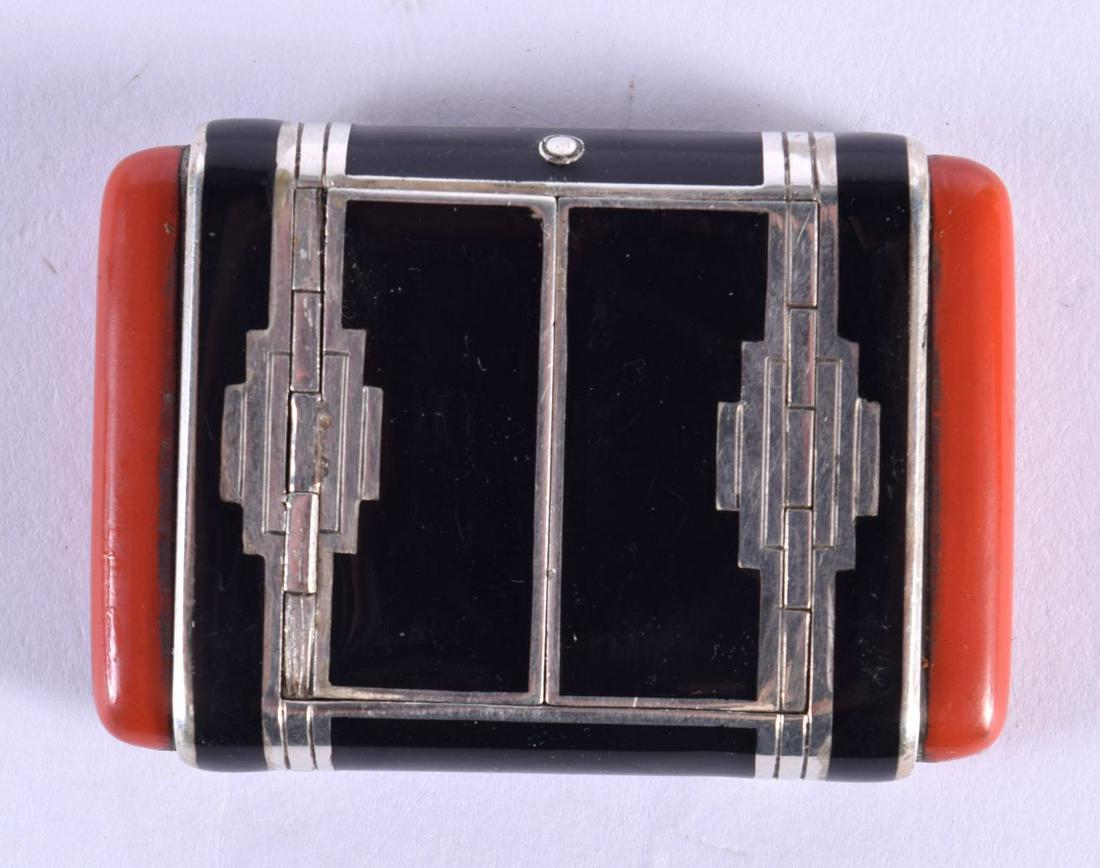 A LOVELY ART DECO SILVER AND ENAMEL DUNHILL TRAVELLING WATCH. 55 grams. 4.5 cm x 3.25 cm. (1 of 3)