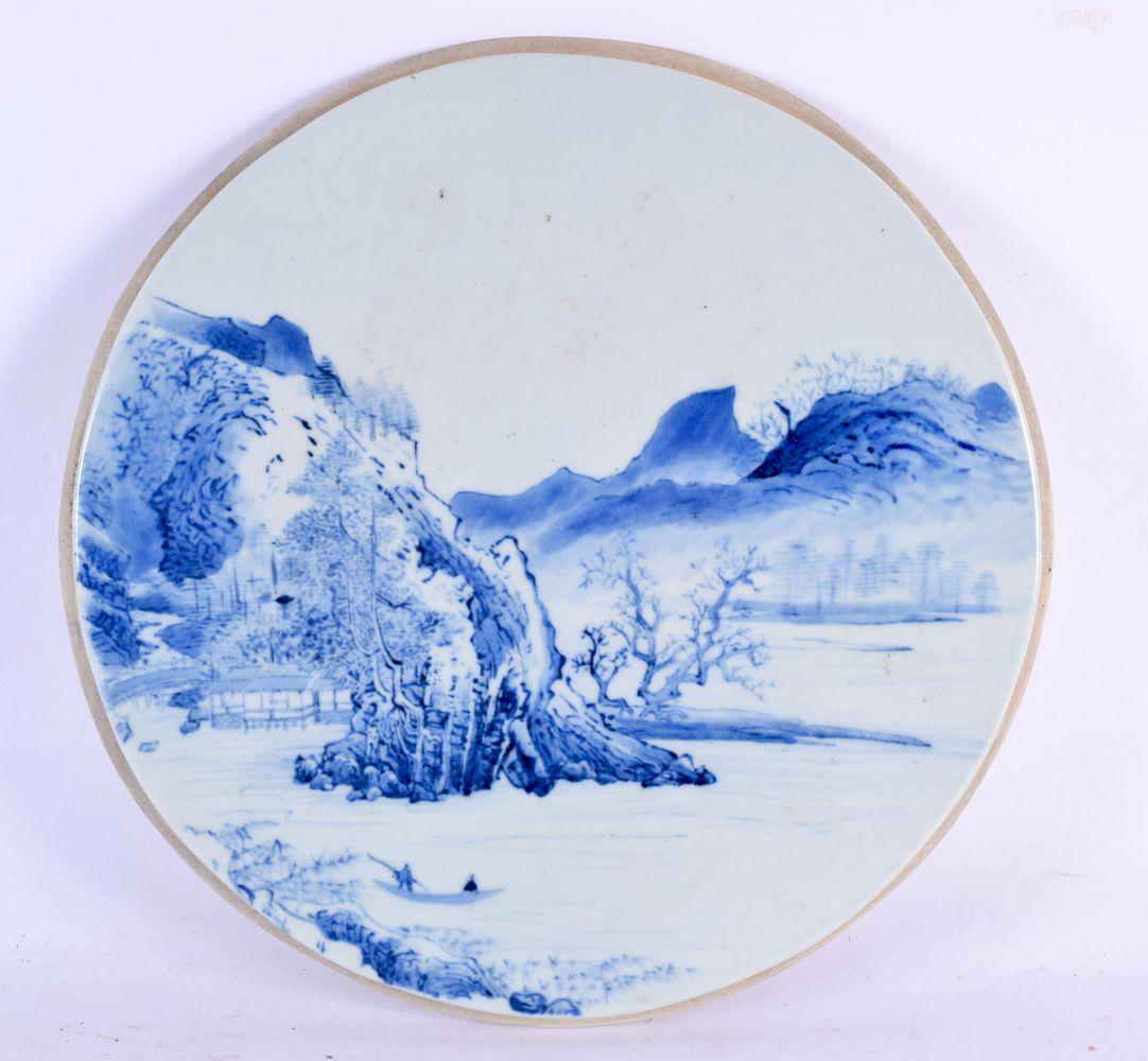 A LARGE 19TH CENTURY CHINESE BLUE AND WHITE PORCELAIN PLAQUE Qing. 25 cm diameter. (1 of 5)