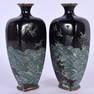 A PAIR OF 19TH CENTURY JAPANESE MEIJI PERIOD CLOISONNE ENAMEL VASES possibly silver mounted, decorat