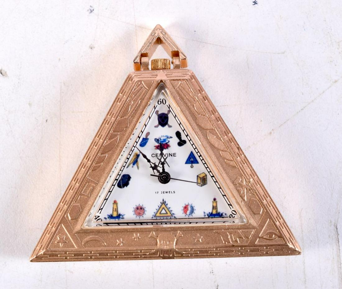 A SILVER GILT MASONIC POCKET WATCH. 5 cm x 5.5 cm. (1 of 2)