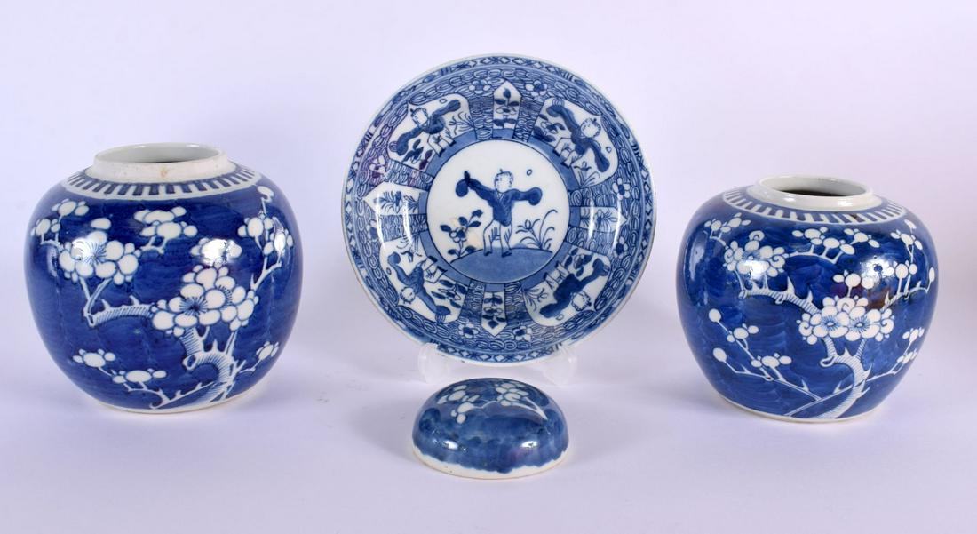 TWO 19TH CENTURY CHINESE GINGER JARS Qing, together with a jar lid & a blue and white plate, possibl (1 of 7)