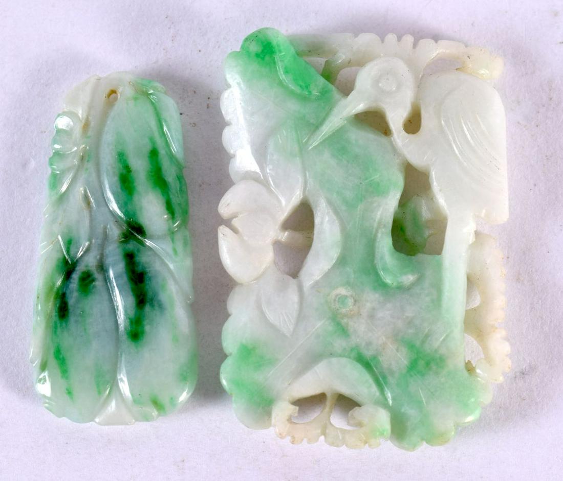 TWO LATE 19TH/20TH CENTURY CHINESE CARVED JADE PLAQUES Qing. Largest 5.5 cm x 3.5 cm. (2) (1 of 2)