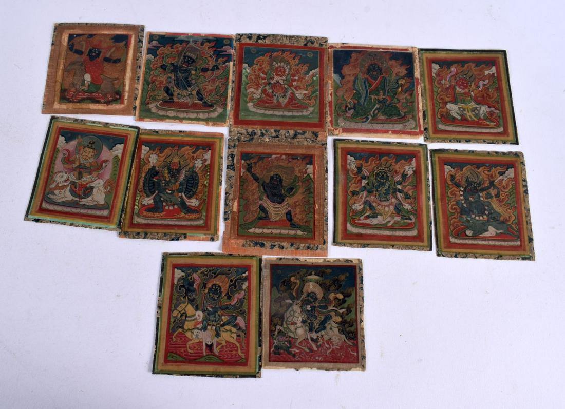A SMALL 18TH/19TH CENTURY CHINESE TIBETAN PAINTED THANGKA Qing, depicting Buddhistic figures. 9 cm x (1 of 14)