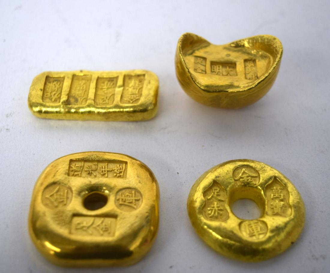FOUR CHINESE YELLOW METAL SCROLL WEIGHTS 20th Century. 341.3 grams. 4.25 cm x 4.25 cm. (4) (1 of 3)