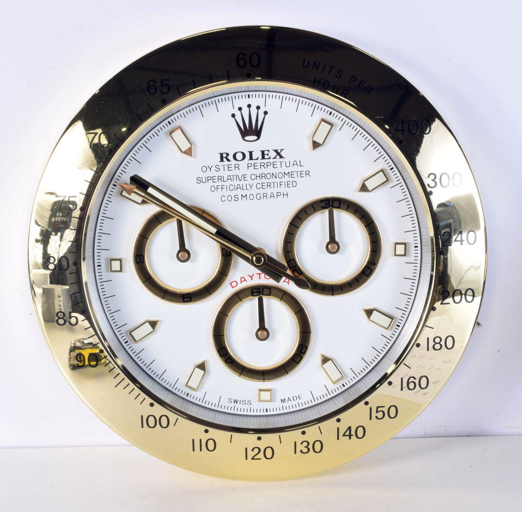A Contemporary Rolex dealership style wall clock 34 cm.: A Contemporary Rolex dealership style wall clock 34 cm.