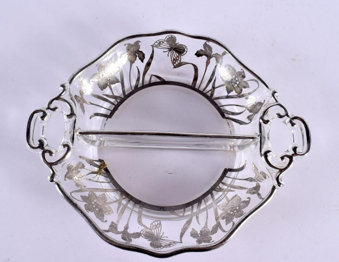 AN ART NOUVEAU SILVER OVERLAID GLASS BASKET.18 cm x 16 cm.: AN ART NOUVEAU SILVER OVERLAID GLASS BASKET.18 cm x 16 cm.