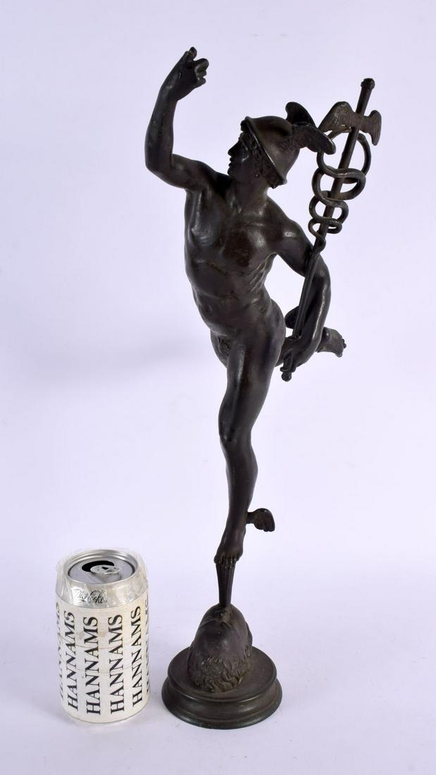 A LARGE 19TH CENTURY EUROPEAN GRAND TOUR BRONZE FIGURE OF MERCURY modelled standing upon a portrait (1 of 5)