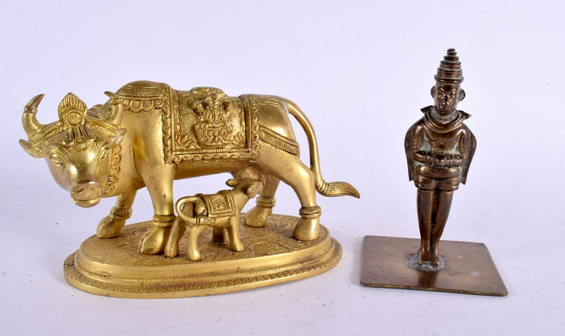 A 19TH CENTURY INDIAN BRONZE HINDU FIGURE OF A MONKEY GOD together with a bronze group of a sacred c (1 of 8)