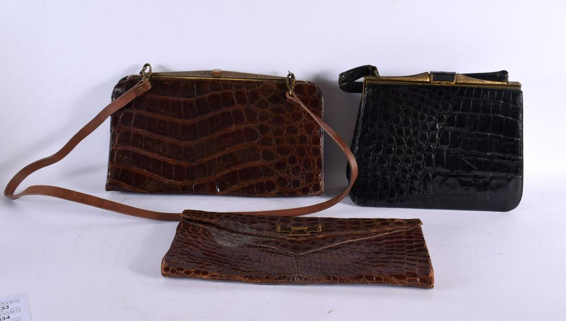THREE VINTAGE CROCODILE SKIN BAGS. Largest 32 cm x 22 cm. (3) (1 of 10)