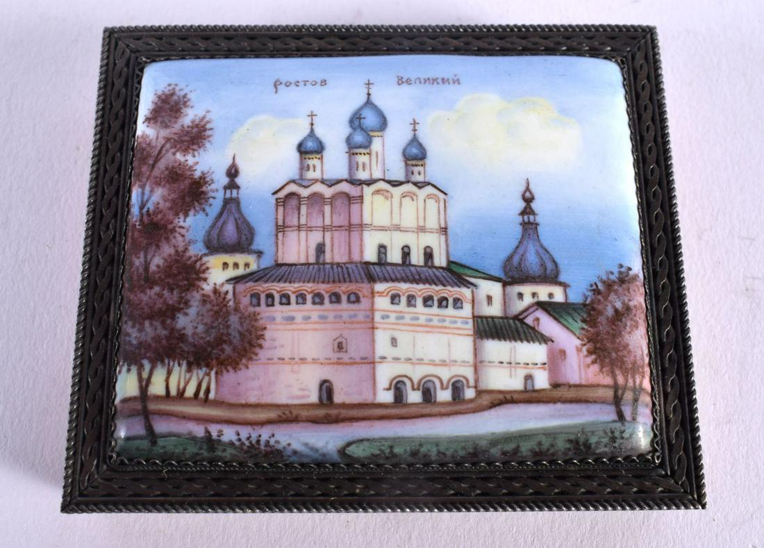 AN ANTIQUE RUSSIAN SILVER AND ENAMEL PLAQUE. 113 grams overall. 8 cm x 6.75 cm. (1 of 2)