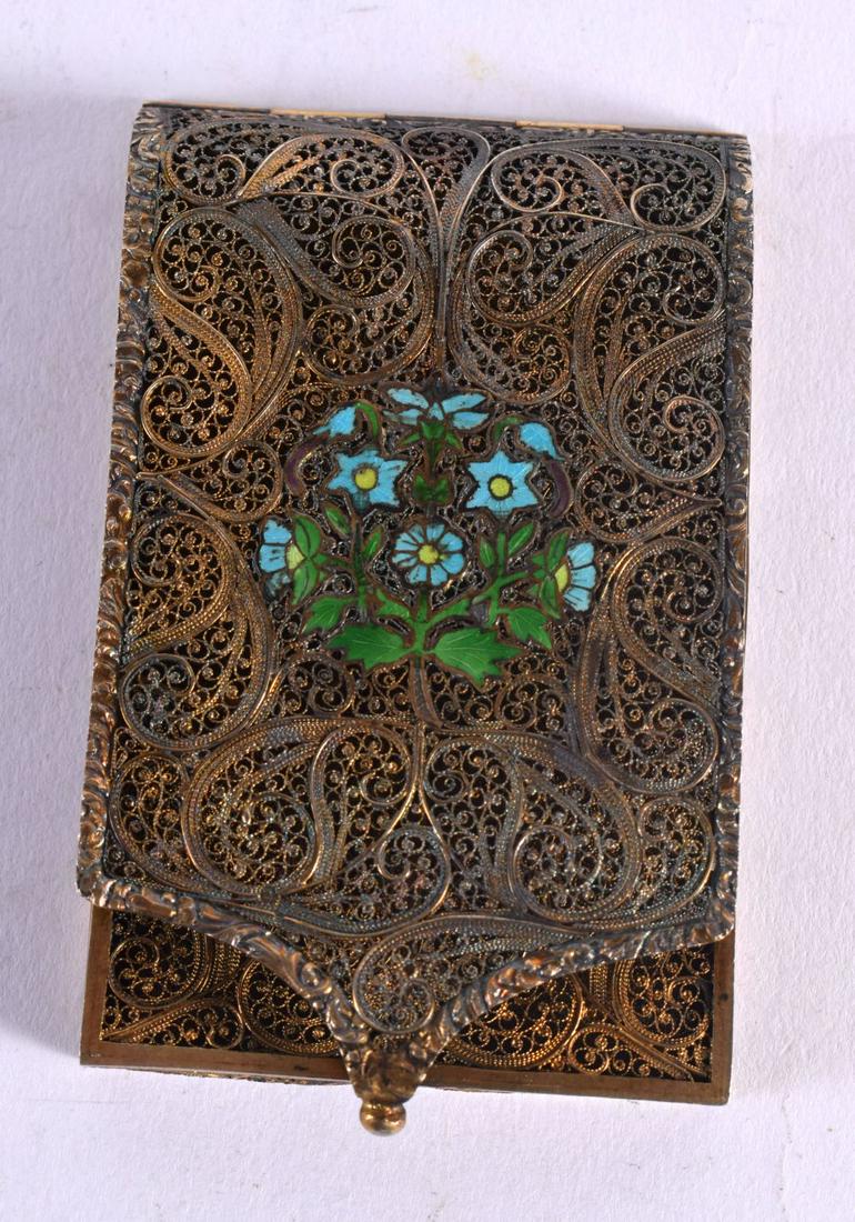 AN UNUSUAL ANTIQUE CONTINENTAL SILVER FILIGREE AND ENAMEL CASE decorated with flowers. 50 grams. 8.5 (1 of 4)
