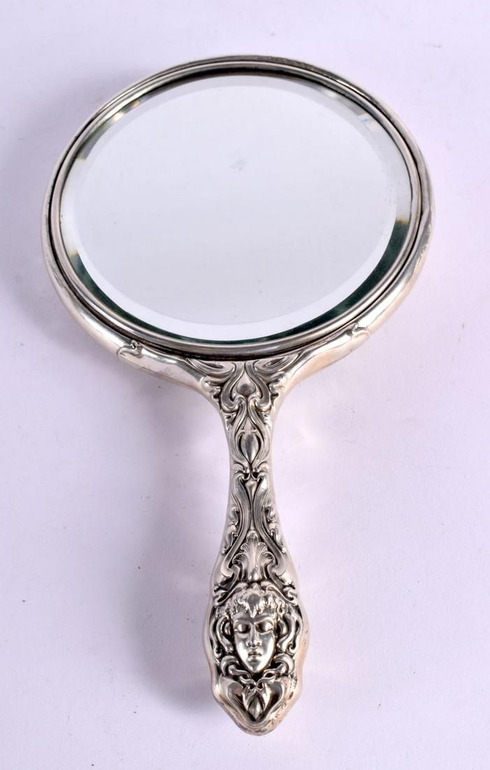 AN ART NOUVEAU SILVER MIRROR. 599 grams overall. 26 cm x 15 cm.: AN ART NOUVEAU SILVER MIRROR. 599 grams overall. 26 cm x 15 cm.