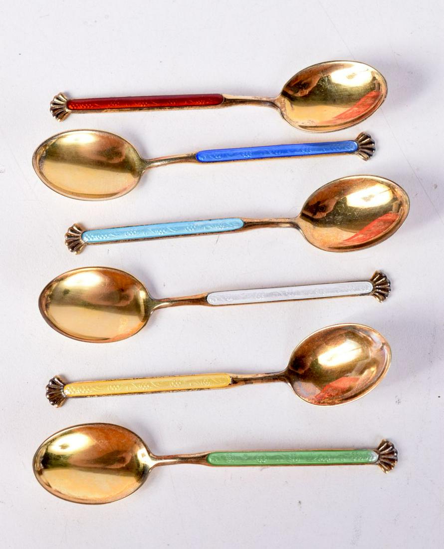 6 SILVER AND ENAMEL SPOONS. Stamped Sterling 925, 8.2cm x 1.8cm, total weight 38.3g (6) (1 of 3)