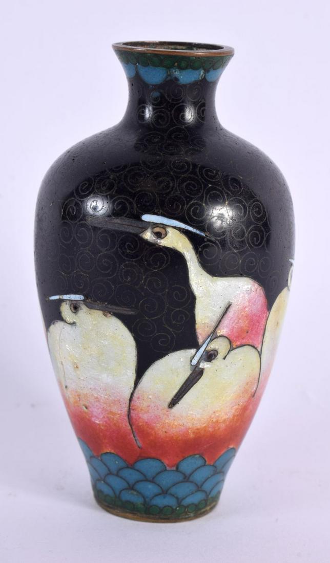 A SMALL 19TH CENTURY JAPANESE MEIJI PERIOD CLOISONNE ENAMEL VASE decorated with birds. 10 cm x 5 cm.: A SMALL 19TH CENTURY JAPANESE MEIJI PERIOD CLOISONNE ENAMEL VASE decorated with birds. 10 cm x 5 cm.